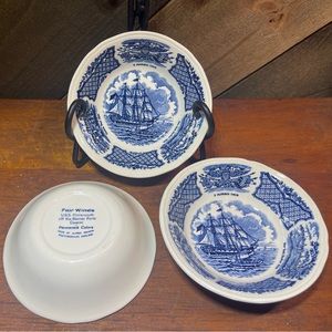 Set of 3 5 1/2” bowls Fair Winds U.S.S. Portsmouth off the Barrier Forts Canton